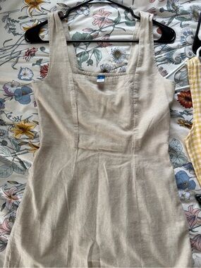 Old Navy Beige Linen Blend Mini Dress XS Neutral Cottagecore Summer Dress